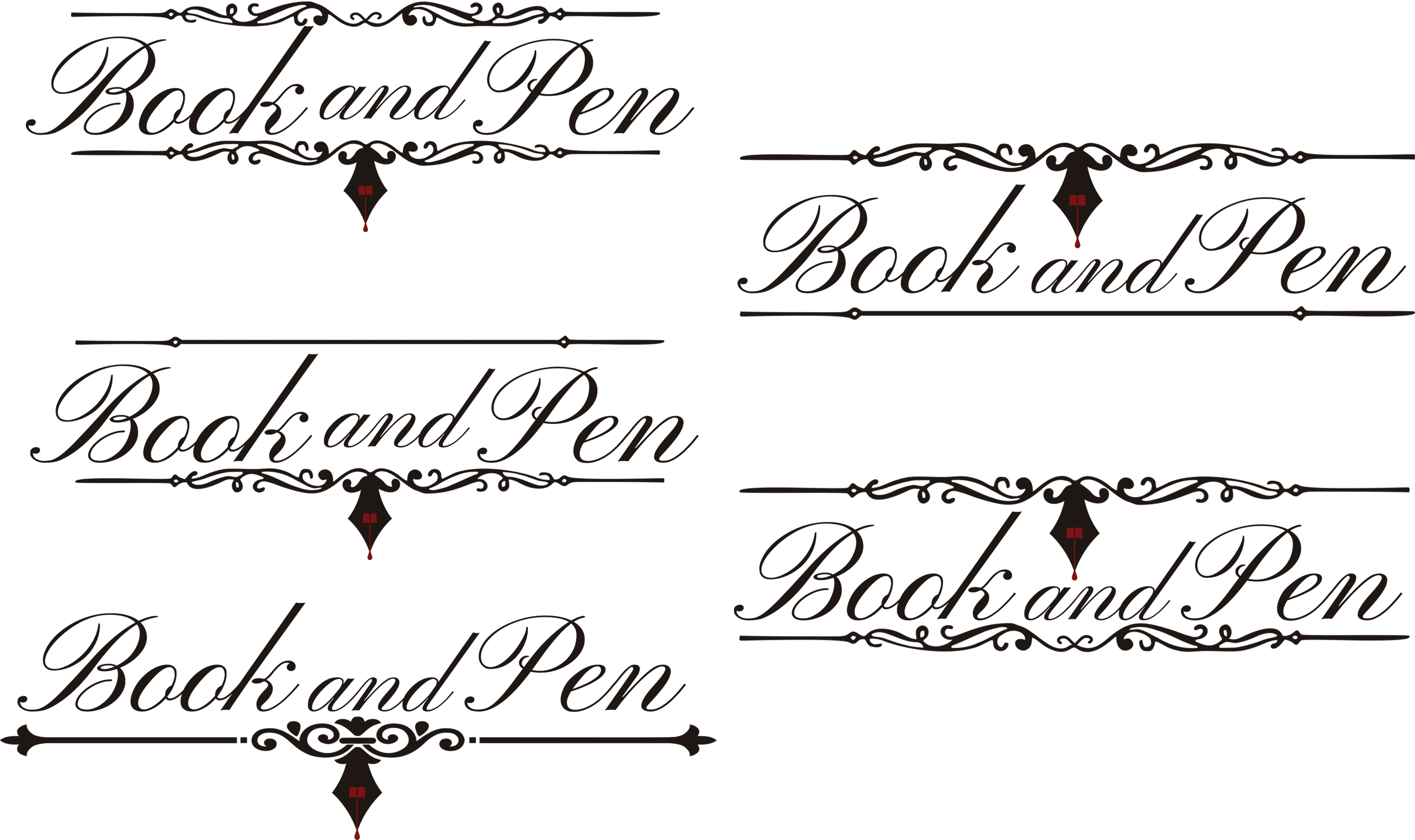 5 logos reading book and pen