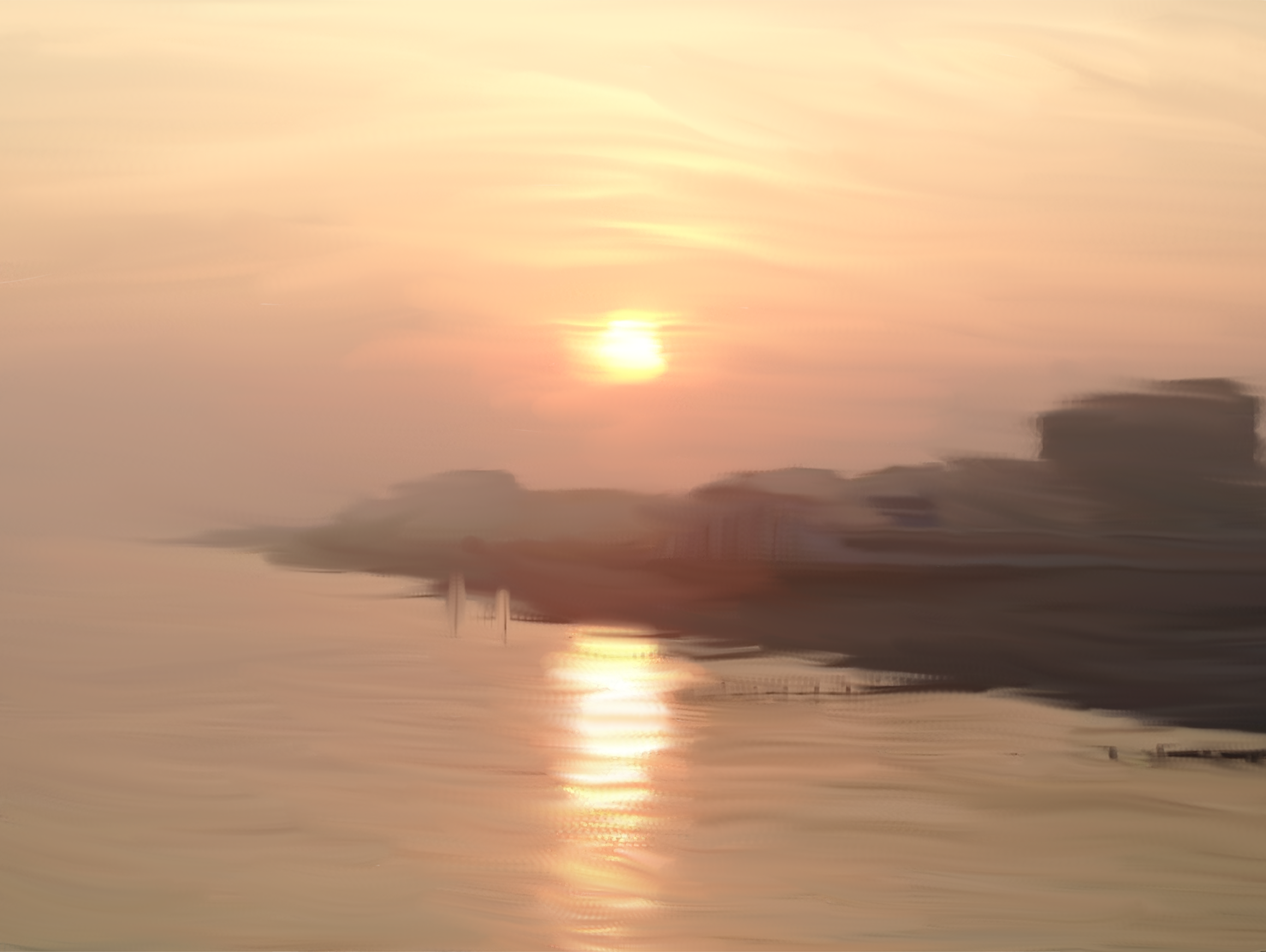 a painting of a sunset at the beach